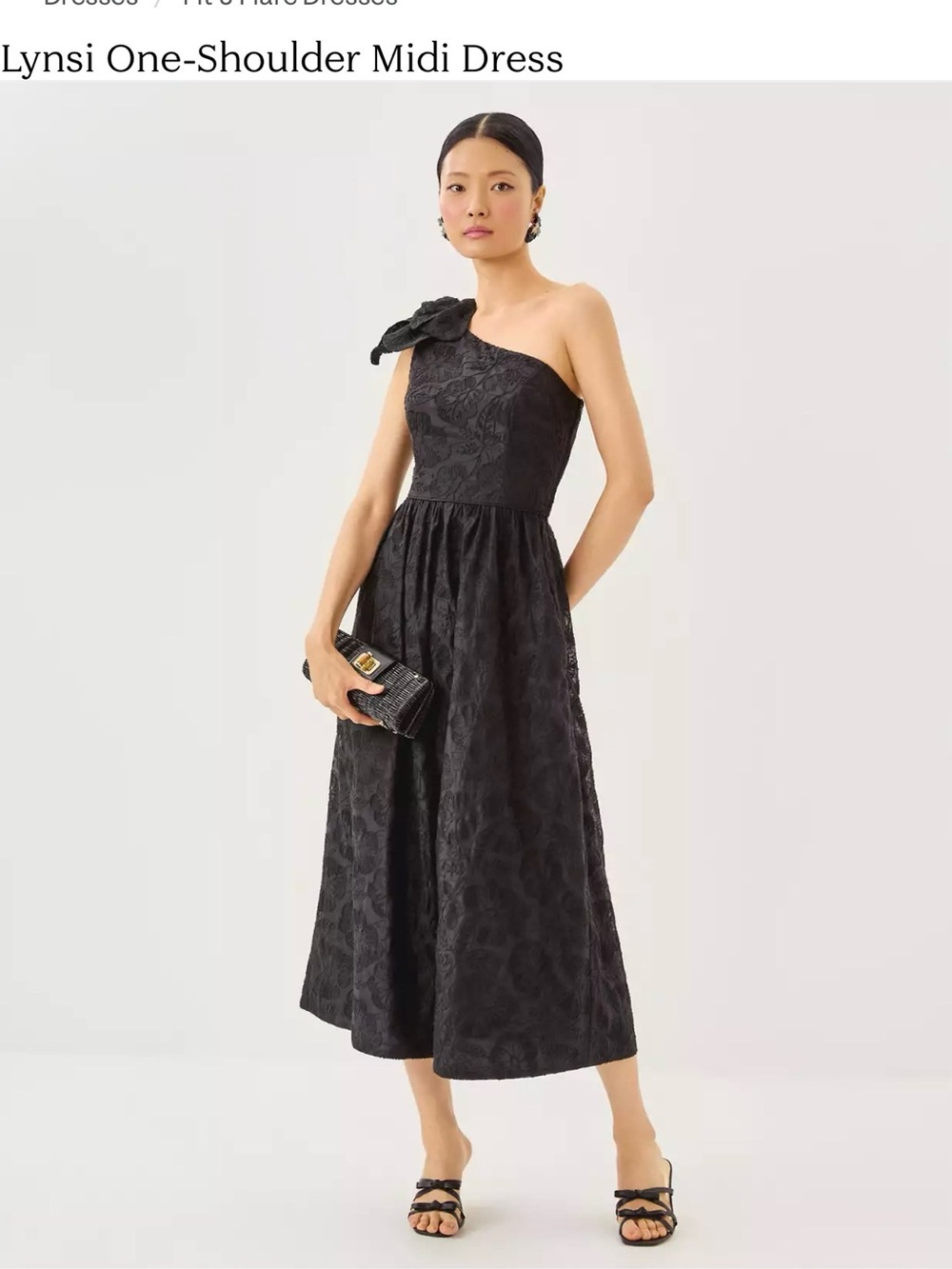 Lilly Pulitzer Lynsi Black One-Shoulder Jacquard Midi Dress with Bow